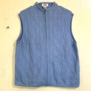TALBOTS Talbots Soft Stretch BabyBlue Cashmere Wool Crochet Sweater Vest Size XL